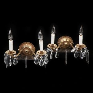 Pair of Neoclassical Style Florentine Brass Two-Arm Wall Sconces with Prisms